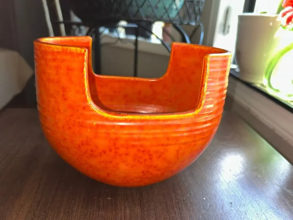 T14 Nanzan Pottery Vase Ceramic Flower Vase Ikenobo orange ribbed